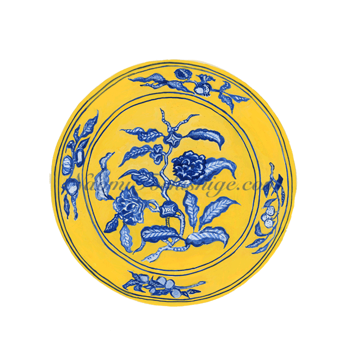 黄地青花花卉文盤◇出光美術館収蔵品◇明時代・成化