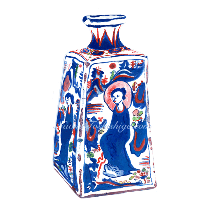 Aa11_No.721_2023, Wucai (five colours; underglaze blue and overglaze red, yellow, and green), Sake Bottle, Unknown collection