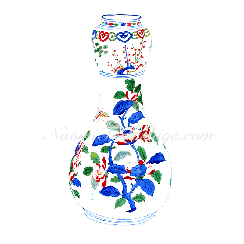 Aa11_No.725-726_2023, Wucai (five colours; underglaze blue and overglaze red, yellow, and green), Vase, Unknown collection